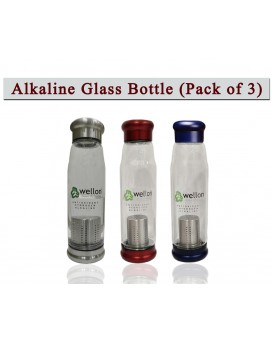 WELLON ANTIOXIDANT Alkaline Glass Water Bottle BPA Free & HYGIENIC and Portable Carry Case – 650ml (Pack of 3)